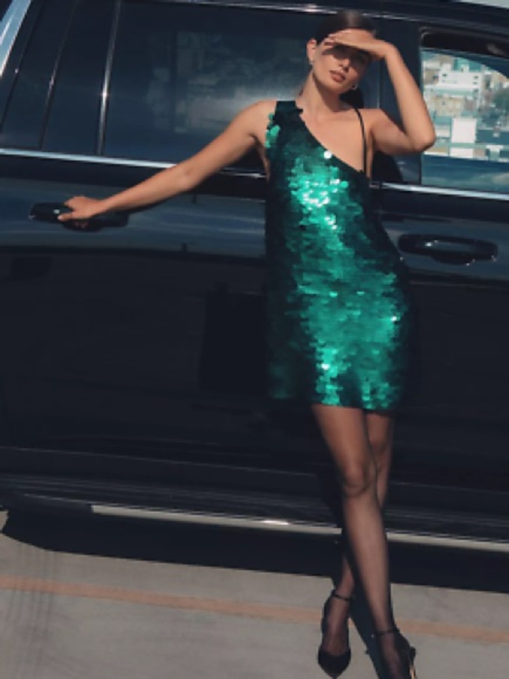 Anthropologie Green Sequin Mini Dress